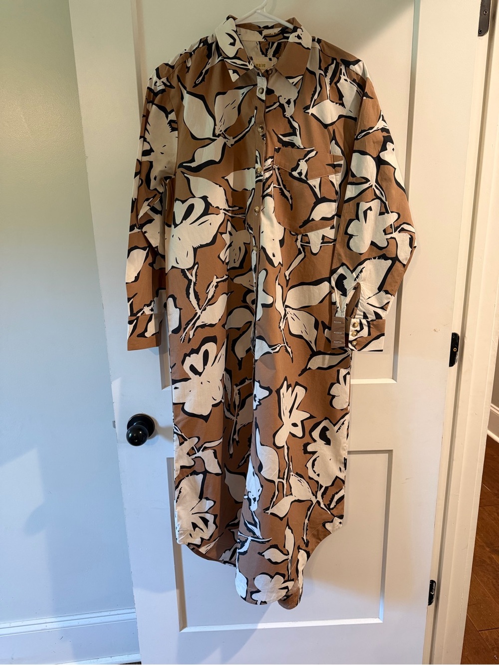 Anthropologie Brown and White Floral Maxi Dress